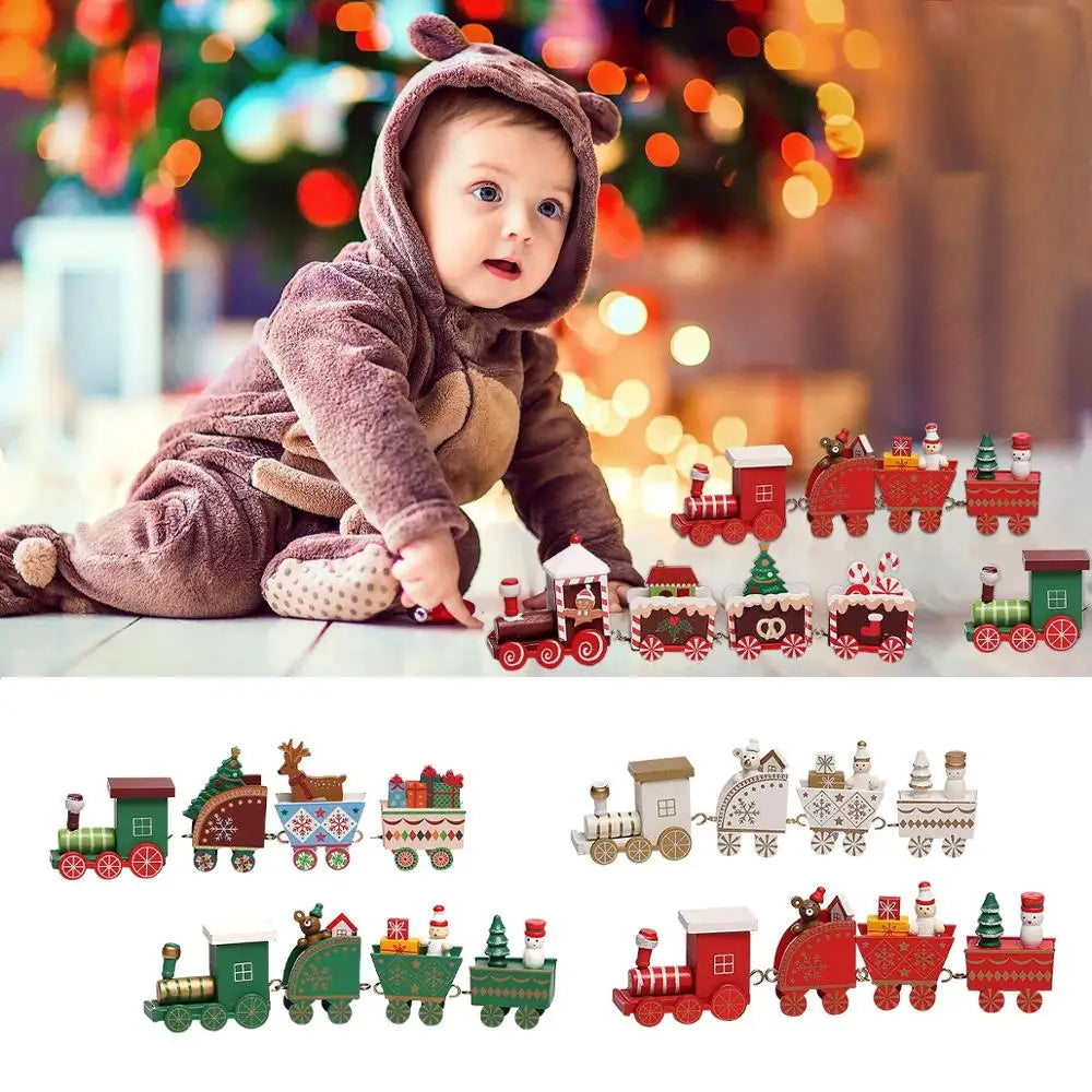 Christmas Train Decoration - Wooden & Plastic Holiday Train Ornament for Xmas Gifts - ZOOMNSTORE