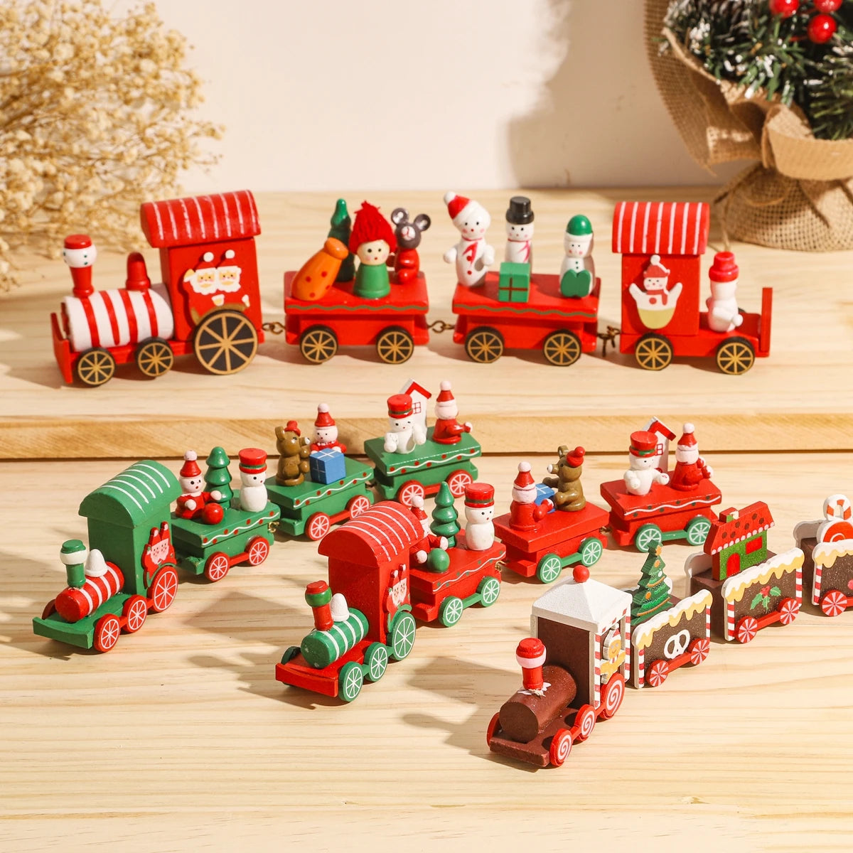 Christmas Train Decoration - Wooden & Plastic Holiday Train Ornament for Xmas Gifts - ZOOMNSTORE