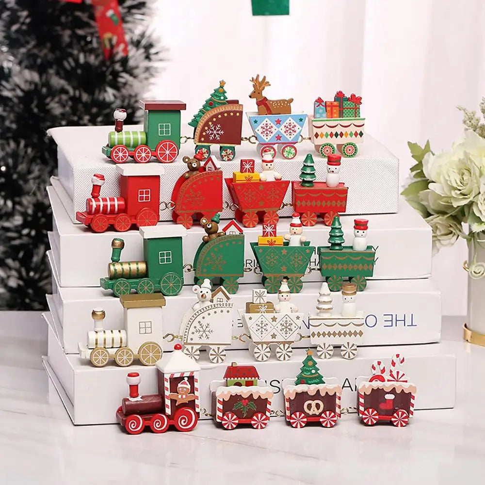 Christmas Train Decoration - Wooden & Plastic Holiday Train Ornament for Xmas Gifts - ZOOMNSTORE