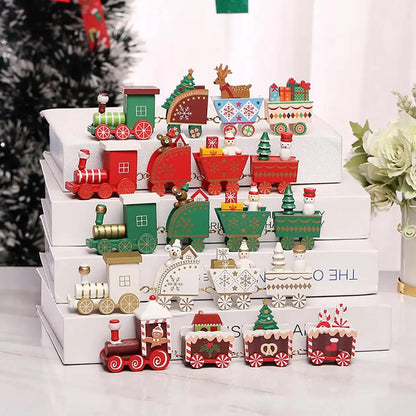 Christmas Train Decoration - Wooden & Plastic Holiday Train Ornament for Xmas Gifts - ZOOMNSTORE