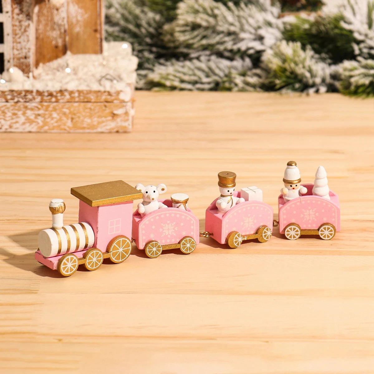 Christmas Train Decoration - Wooden & Plastic Holiday Train Ornament for Xmas Gifts - ZOOMNSTORE