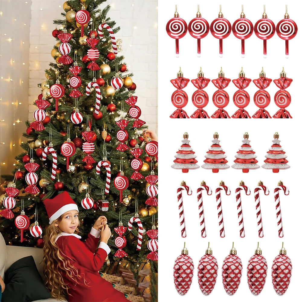 Christmas Tree Candy Decorations - Red and Gold Ornaments with Pine Cones - ZOOMNSTORE