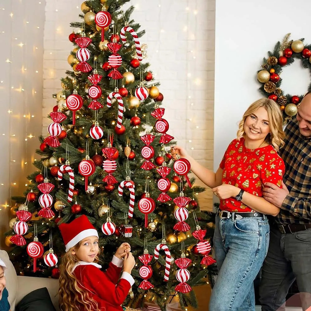 Christmas Tree Candy Decorations - Red and Gold Ornaments with Pine Cones - ZOOMNSTORE