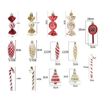Christmas Tree Candy Decorations - Red and Gold Ornaments with Pine Cones - ZOOMNSTORE