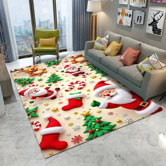 Christmas Tree Santa Claus Non-slip Door Mat - Cute Cartoon Home Decor Rug for Living Room Bedroom Kitchen - ZOOMNSTORE