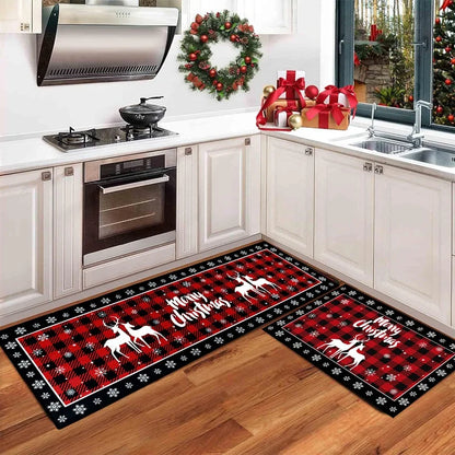Christmas Tree Floor Mat - Absorbent Non Slip Holiday Kitchen Rug Plaid Decor - ZOOMNSTORE