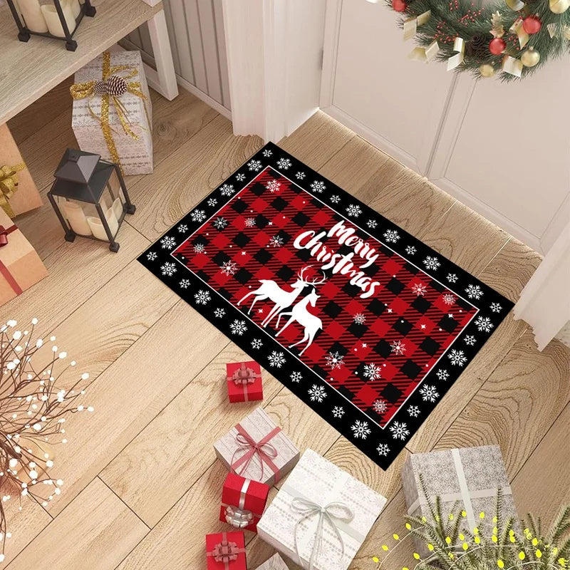 Christmas Tree Floor Mat - Absorbent Non Slip Holiday Kitchen Rug Plaid Decor - ZOOMNSTORE