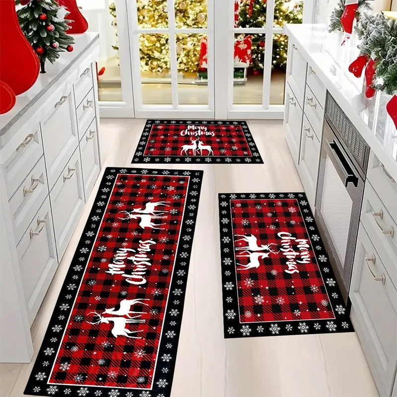 Christmas Tree Floor Mat - Absorbent Non Slip Holiday Kitchen Rug Plaid Decor - ZOOMNSTORE