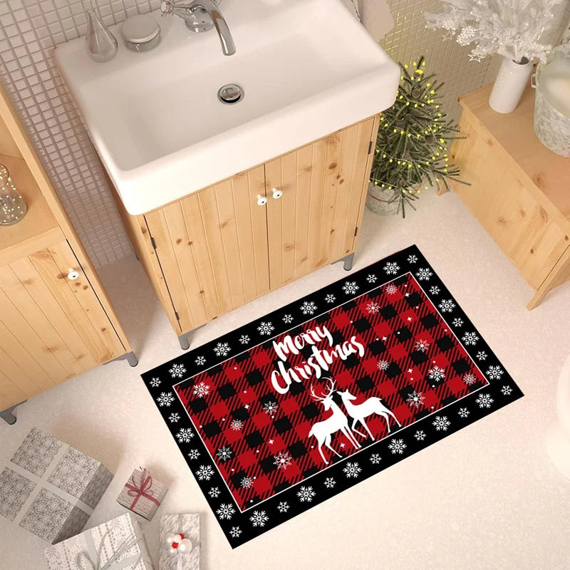 Christmas Tree Floor Mat - Absorbent Non Slip Holiday Kitchen Rug Plaid Decor - ZOOMNSTORE