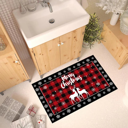 Christmas Tree Floor Mat - Absorbent Non Slip Holiday Kitchen Rug Plaid Decor - ZOOMNSTORE