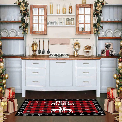 Christmas Tree Floor Mat - Absorbent Non Slip Holiday Kitchen Rug Plaid Decor - ZOOMNSTORE