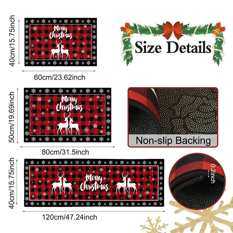 Christmas Tree Floor Mat - Absorbent Non Slip Holiday Kitchen Rug Plaid Decor - ZOOMNSTORE