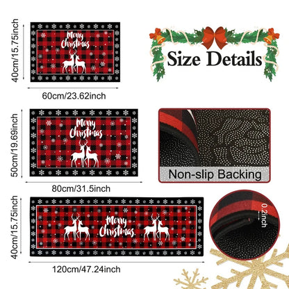 Christmas Tree Floor Mat - Absorbent Non Slip Holiday Kitchen Rug Plaid Decor - ZOOMNSTORE