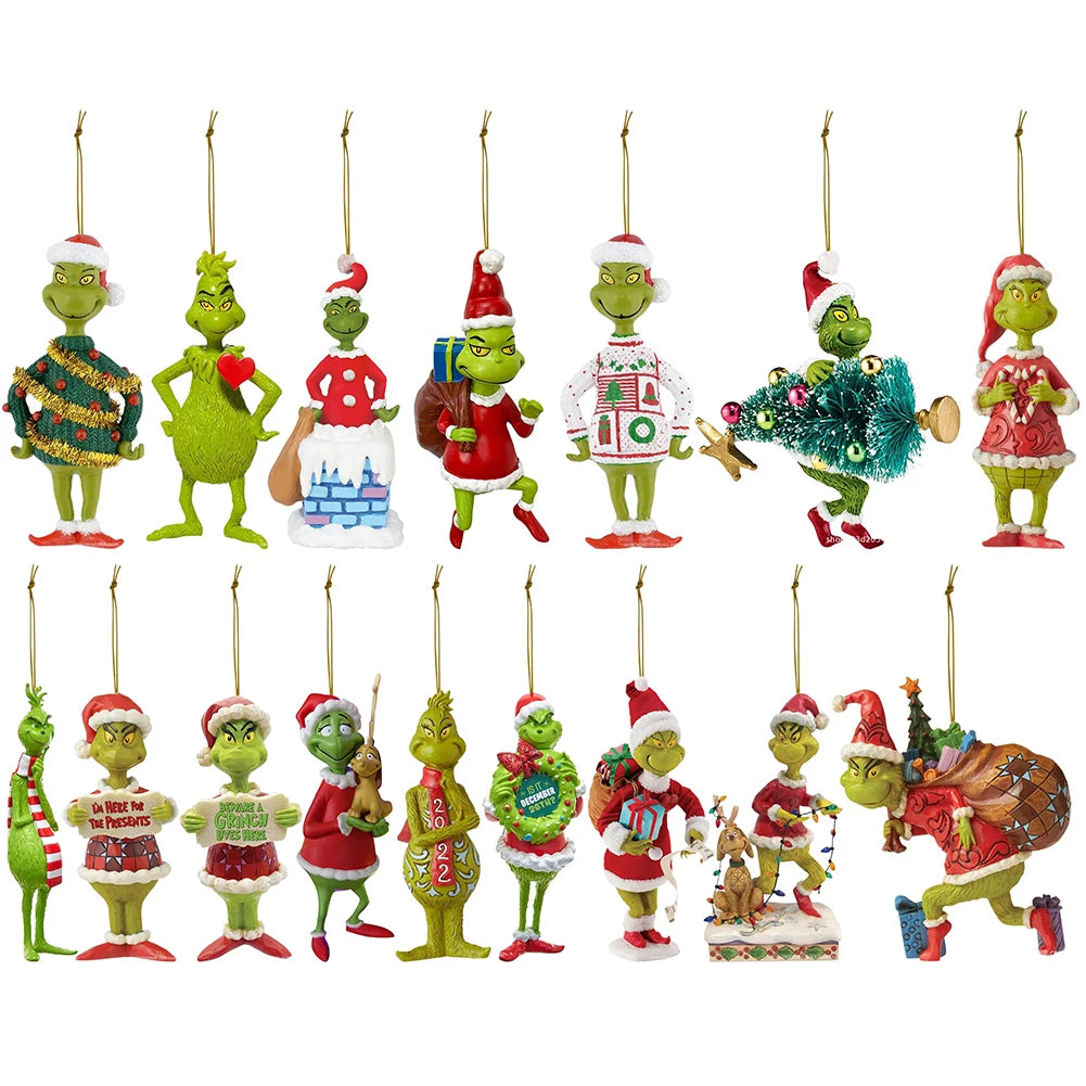 Christmas Tree Ornaments - 18Pcs 2D Acrylic Green Monster Pendants | Cute Xmas Hanging Decor - ZOOMNSTORE
