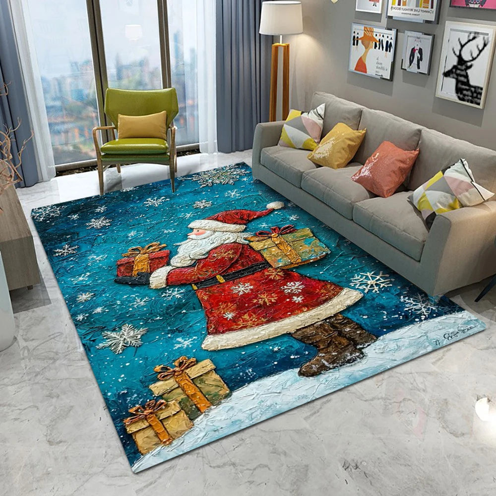 Christmas Tree Santa Claus Non-slip Door Mat - Cute Cartoon Home Decor Rug for Living Room Bedroom Kitchen - ZOOMNSTORE