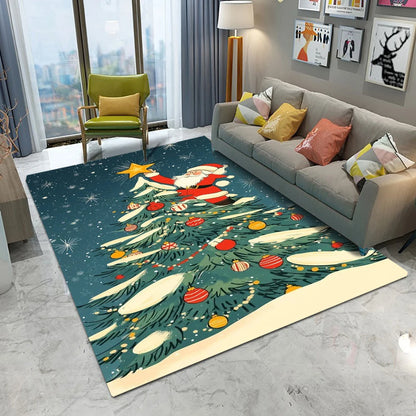 Christmas Tree Santa Claus Non-slip Door Mat - Cute Cartoon Home Decor Rug for Living Room Bedroom Kitchen - ZOOMNSTORE
