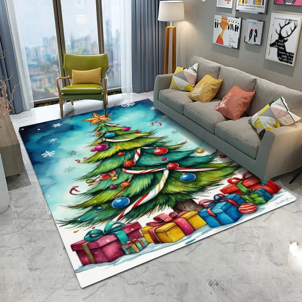 Christmas Tree Santa Claus Non-slip Door Mat - Cute Cartoon Home Decor Rug for Living Room Bedroom Kitchen - ZOOMNSTORE