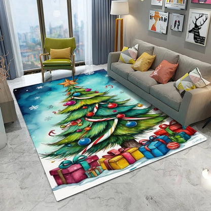 Christmas Tree Santa Claus Non-slip Door Mat - Cute Cartoon Home Decor Rug for Living Room Bedroom Kitchen - ZOOMNSTORE