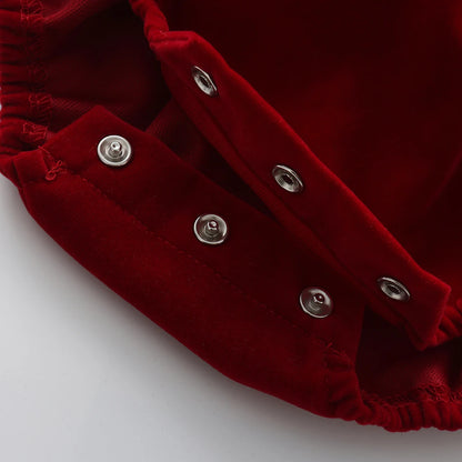 Christmas Velvet Baby Girls Romper Fall Winter Ruffles Lace Sleeveless Jumpsuit for Toddler One-Piece Xmas Infant Clothing 0-24M - ZOOMNSTORE