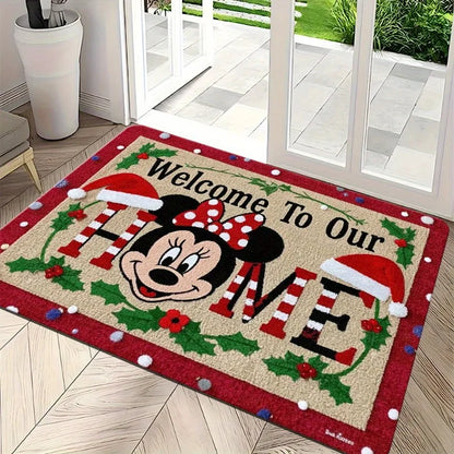 Disney Mickey Minnie Christmas Doormat - Festive Red Holiday Mat with Santa Hats - ZOOMNSTORE