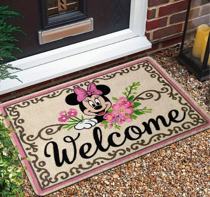 Disney Mickey Minnie Christmas Doormat - Festive Red Holiday Mat with Santa Hats - ZOOMNSTORE