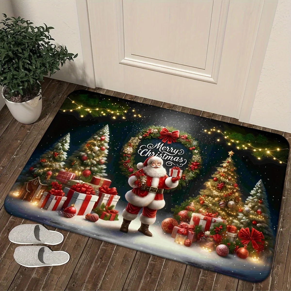 Christmas Santa Claus Welcome Doormat - Non-slip Holiday Rug for Bedroom Hallway and Balcony - ZOOMNSTORE