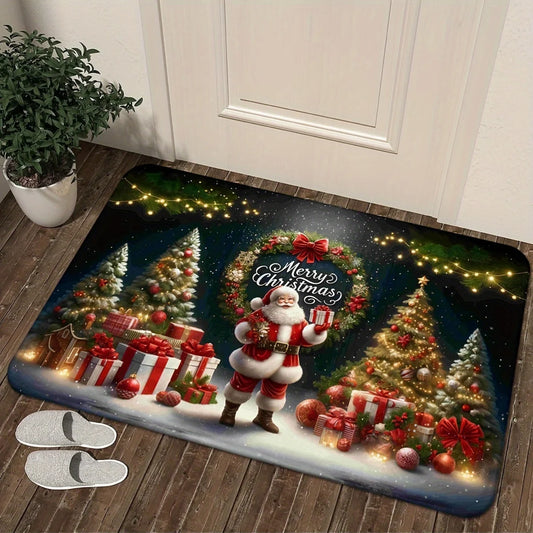 Christmas Santa Claus Welcome Doormat - Non-slip Holiday Rug for Bedroom Hallway and Balcony - ZOOMNSTORE