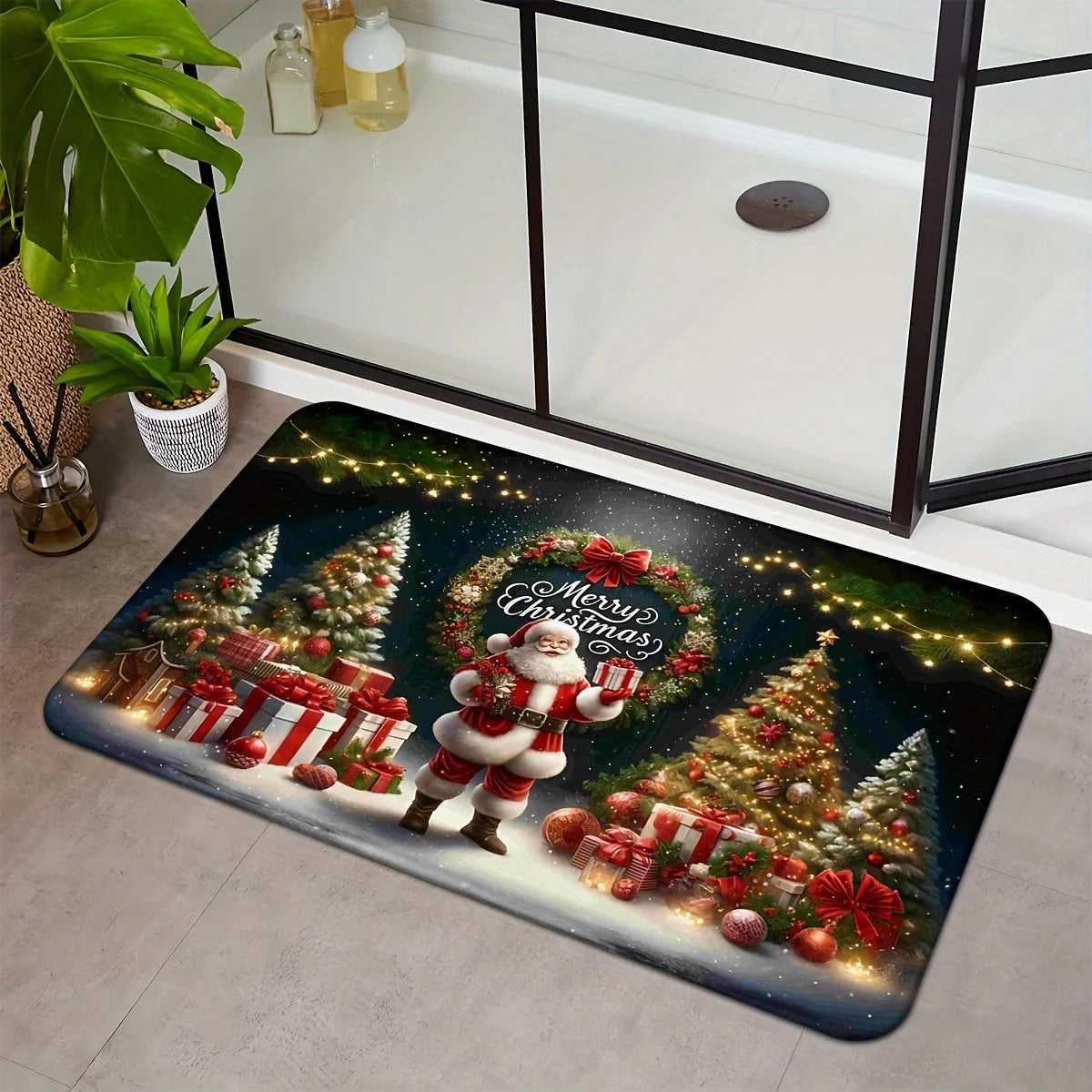 Christmas Santa Claus Welcome Doormat - Non-slip Holiday Rug for Bedroom Hallway and Balcony - ZOOMNSTORE