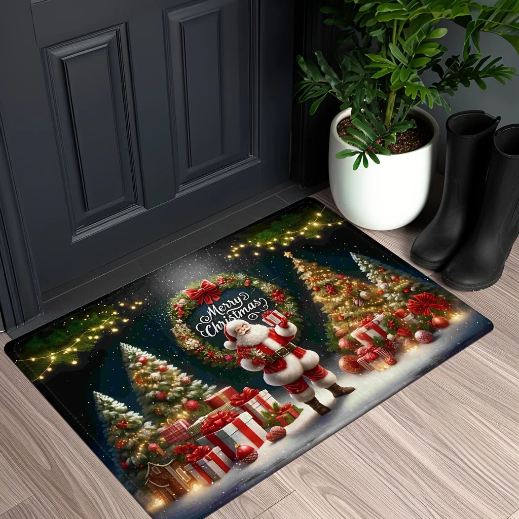 Christmas Santa Claus Welcome Doormat - Non-slip Holiday Rug for Bedroom Hallway and Balcony - ZOOMNSTORE