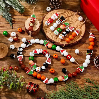 Christmas Wooden Beads - 48/80Pcs Santa Claus & Gingerbread Man DIY Garland Kit - ZOOMNSTORE