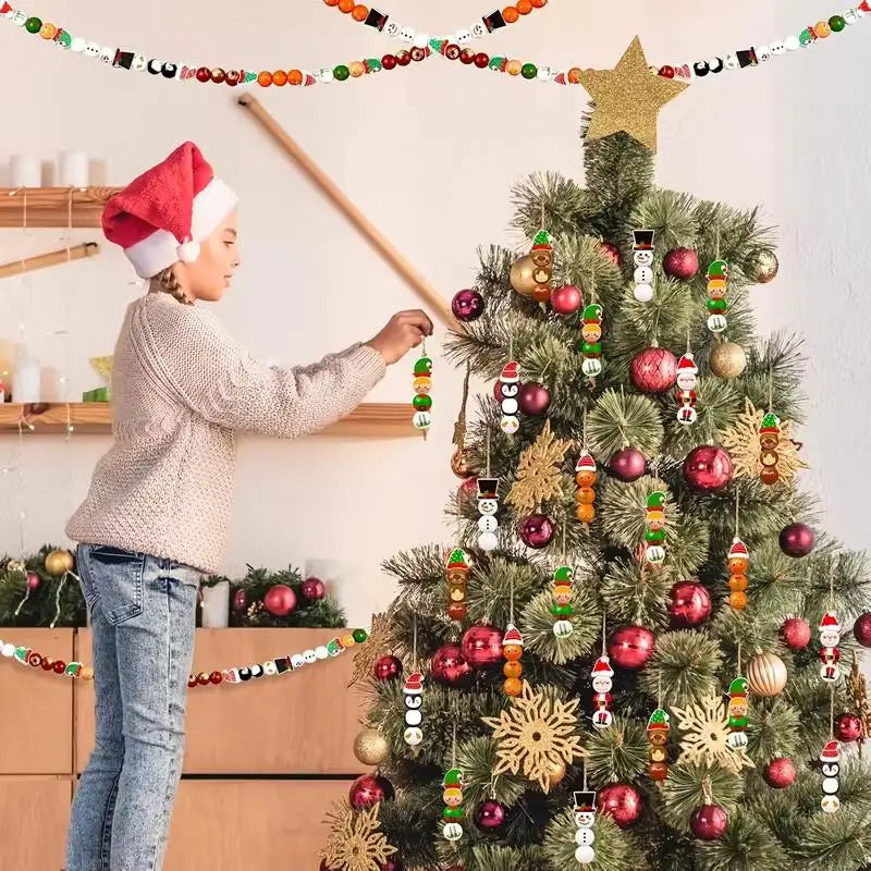 Christmas Wooden Beads - 48/80Pcs Santa Claus & Gingerbread Man DIY Garland Kit - ZOOMNSTORE