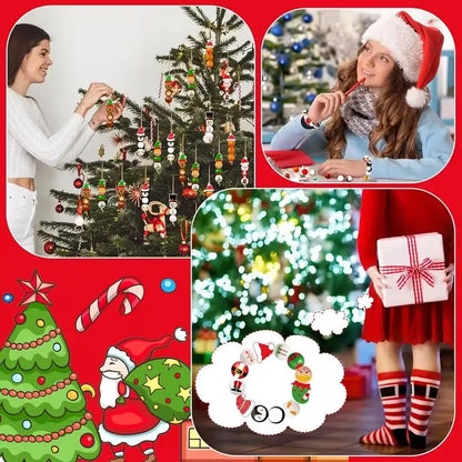 Christmas Wooden Beads - 48/80Pcs Santa Claus & Gingerbread Man DIY Garland Kit - ZOOMNSTORE