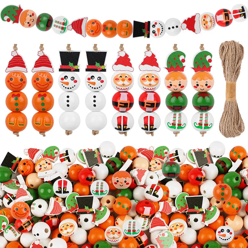 Christmas Wooden Beads - 48/80Pcs Santa Claus & Gingerbread Man DIY Garland Kit - ZOOMNSTORE