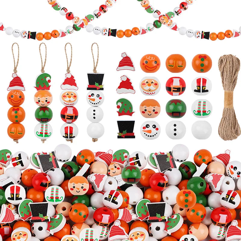 Christmas Wooden Beads - 48/80Pcs Santa Claus & Gingerbread Man DIY Garland Kit - ZOOMNSTORE