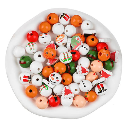 Christmas Wooden Beads - 48/80Pcs Santa Claus & Gingerbread Man DIY Garland Kit - ZOOMNSTORE