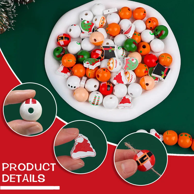 Christmas Wooden Beads - 48/80Pcs Santa Claus & Gingerbread Man DIY Garland Kit - ZOOMNSTORE