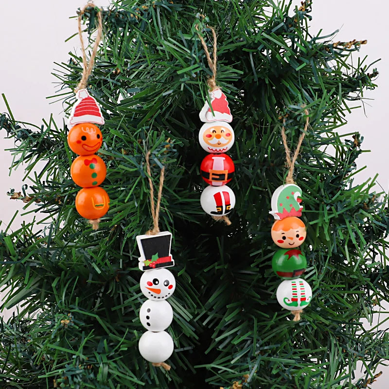 Christmas Wooden Beads - 48/80Pcs Santa Claus & Gingerbread Man DIY Garland Kit - ZOOMNSTORE