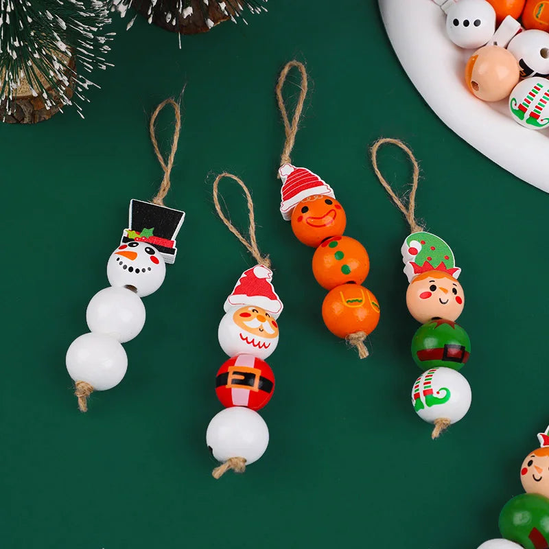Christmas Wooden Beads - 48/80Pcs Santa Claus & Gingerbread Man DIY Garland Kit - ZOOMNSTORE