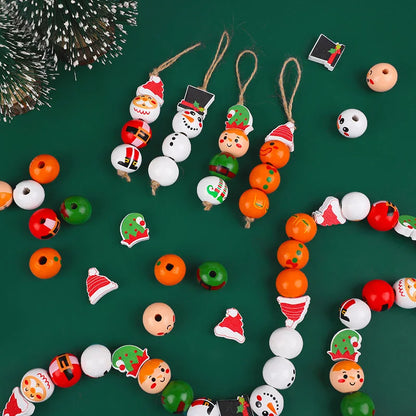 Christmas Wooden Beads - 48/80Pcs Santa Claus & Gingerbread Man DIY Garland Kit - ZOOMNSTORE
