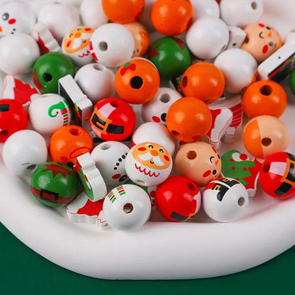 Christmas Wooden Beads - 48/80Pcs Santa Claus & Gingerbread Man DIY Garland Kit - ZOOMNSTORE