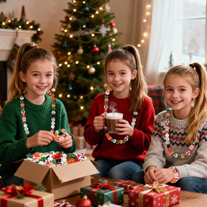 Christmas Wooden Beads - 48/80Pcs Santa Claus & Gingerbread Man DIY Garland Kit - ZOOMNSTORE