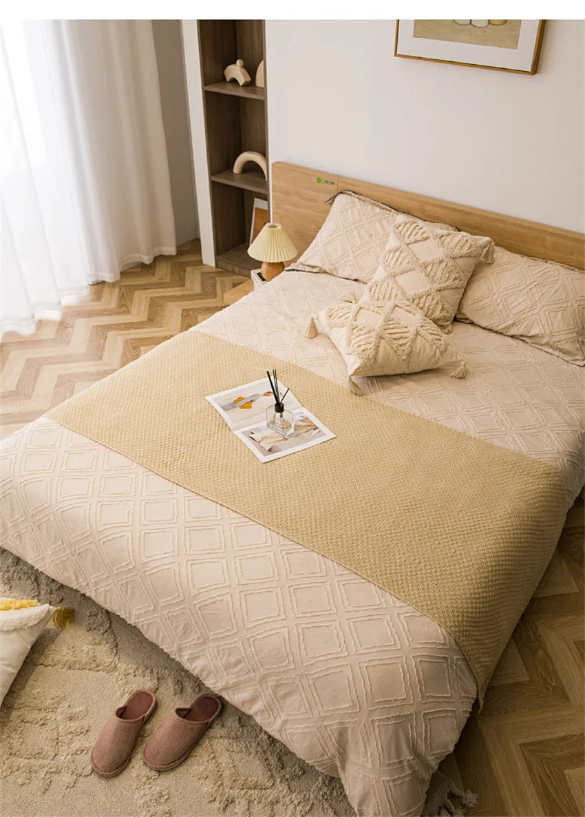 Chunky Knit Blanket - Nordic Knitted Throw with Tassels for Bed or Sofa - ZOOMNSTORE