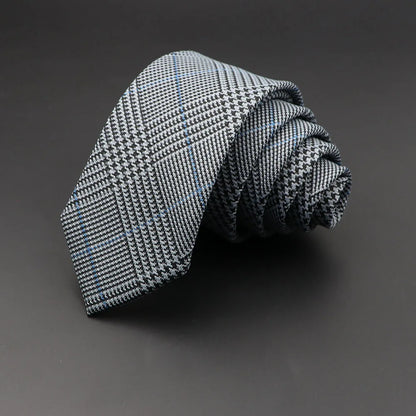 Mens Handmade Skinny Grey Plaid Tie - Classic Cotton Cashmere Accessory - ZOOMNSTORE