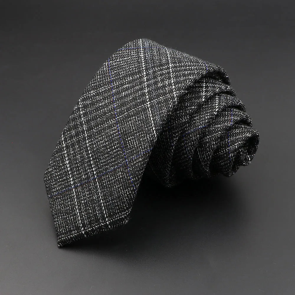 Mens Handmade Skinny Grey Plaid Tie - Classic Cotton Cashmere Accessory - ZOOMNSTORE