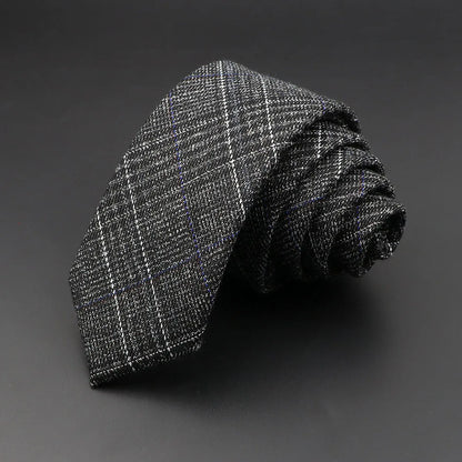 Mens Handmade Skinny Grey Plaid Tie - Classic Cotton Cashmere Accessory - ZOOMNSTORE