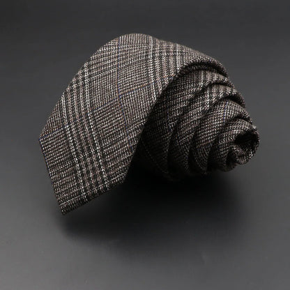 Mens Handmade Skinny Grey Plaid Tie - Classic Cotton Cashmere Accessory - ZOOMNSTORE
