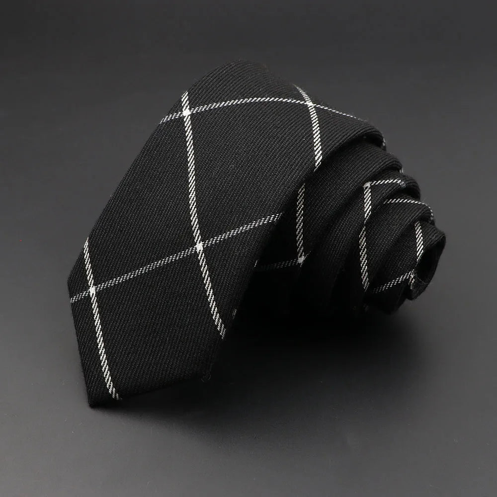 Mens Handmade Skinny Grey Plaid Tie - Classic Cotton Cashmere Accessory - ZOOMNSTORE