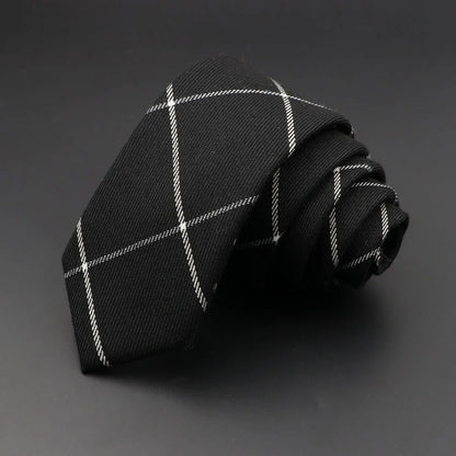 Mens Handmade Skinny Grey Plaid Tie - Classic Cotton Cashmere Accessory - ZOOMNSTORE