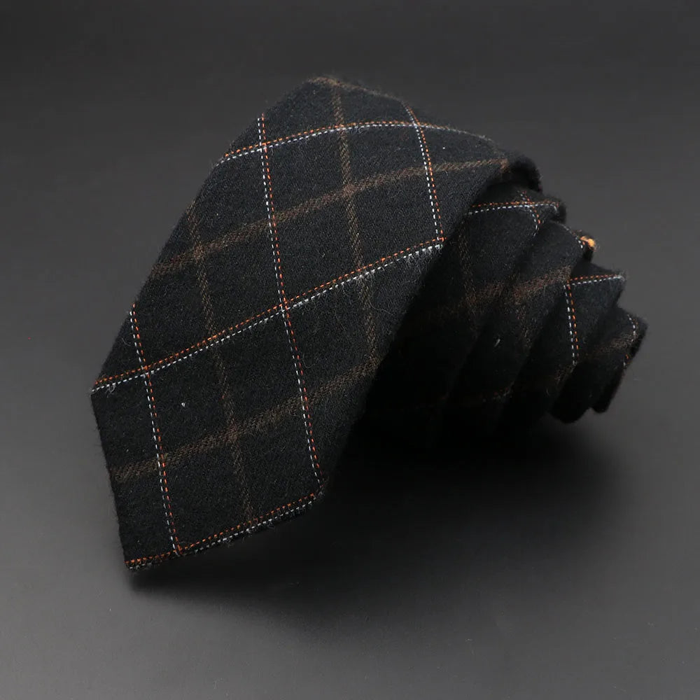 Mens Handmade Skinny Grey Plaid Tie - Classic Cotton Cashmere Accessory - ZOOMNSTORE