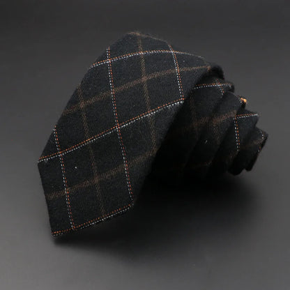 Mens Handmade Skinny Grey Plaid Tie - Classic Cotton Cashmere Accessory - ZOOMNSTORE